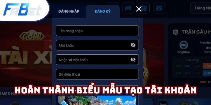 Nhập thông tin Fabet đăng ký